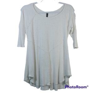 Vision  White Speckled Lagenlook 3/4 Sleeve Top Size M